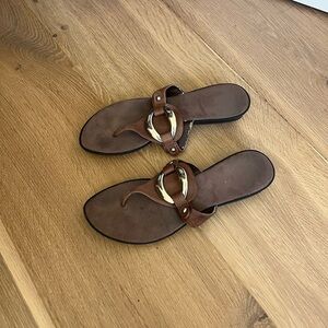 Brown Leather Sandals with Brass Accents